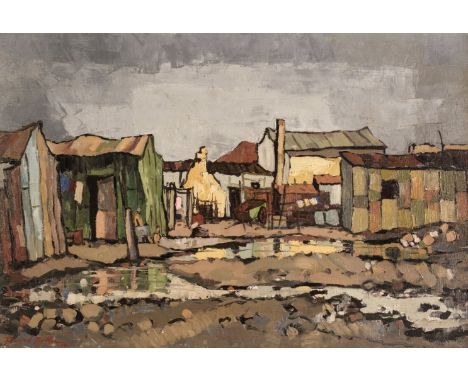 Botha (David, 1921-1995). Shanty Town, 1962, oil on canvas, signed and dated lower left, 51 x 76.5 cm (21 1/8 x 30 1/8 ins), 