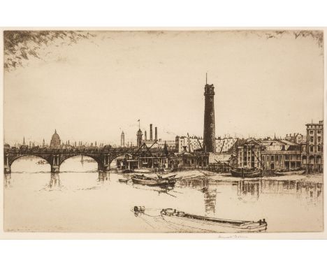 Holmes (Kenneth, 1906-1994). Shot Tower, Old Waterloo Bridge, drypoint, printed with plate tone, signed in pencil, plate size