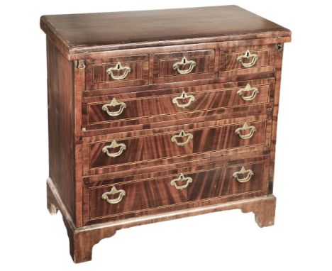 Chest of Drawers. A 19th century mahogany straight front chest of drawers, with three short and three long drawers, brass han