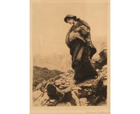 Herkomer (Hubert von, 1849-1914). Woman holding a Lamb, etching on paper, signed in pencil lower right, 25 x 18 cm mount aper