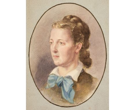 Millais (John Everett, 1829-1896). Portrait of Effie Gray James née Millais, 1875, watercolour on wove paper, laid onto blue 