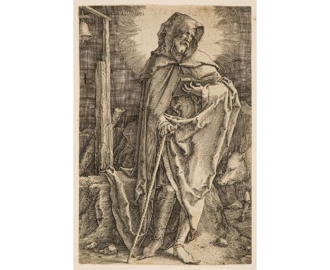 Leyden (Lucas van, 1494-1533). St. Anthony the Hermit, circa 1521, engraving, a very good impression printing with contrasts 