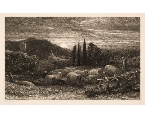 Palmer (Samuel, 1805-1881). The Rising Moon (An English Pastoral), 1855, etching on chine colleé, the 7th state (of 9), lette