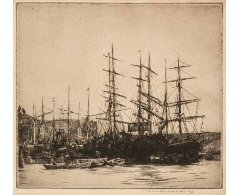 Menpes (Mortimer 1855-1938). Shipping on the River, circa 1889, etching on laid paper, signed in pencil, plate size 160 x 170
