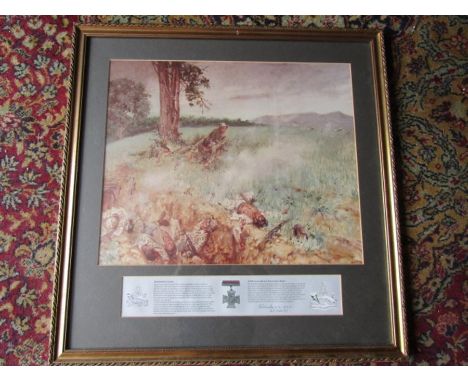 Lance Corporal Rambahadur Limbu, 10th Gurkha Rifles, framed and glazed print, signed 1985.&nbsp; 63cm x 65cm approx