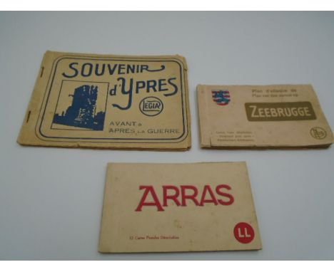 3 books of post WWI souvenir cards - 'Ypres' 'Arras' and 'Zeebrugge' all post card books complete