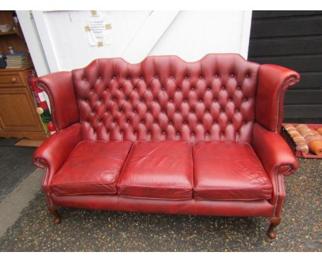 Ox blood red Chesterfield style Queen Anne wingback 3 seater sofa&nbsp;