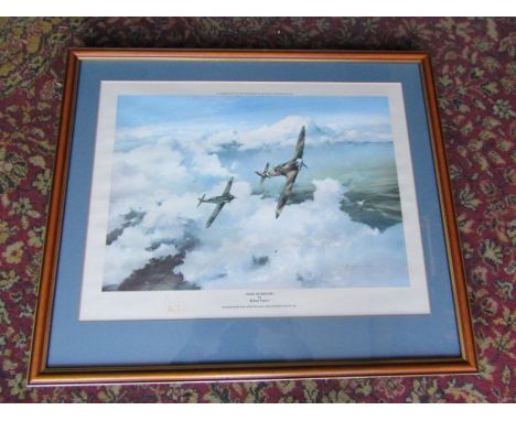 Framed and glazed 'Duel of Eagles' signed aviation print 55cm x 65cm approx&nbsp;