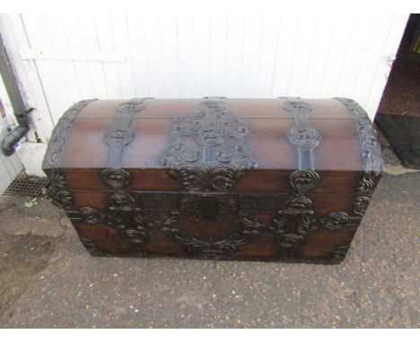 1816 Oak dome topped marriage trunk with iron detail H71cm W125cm D62cm approx&nbsp;