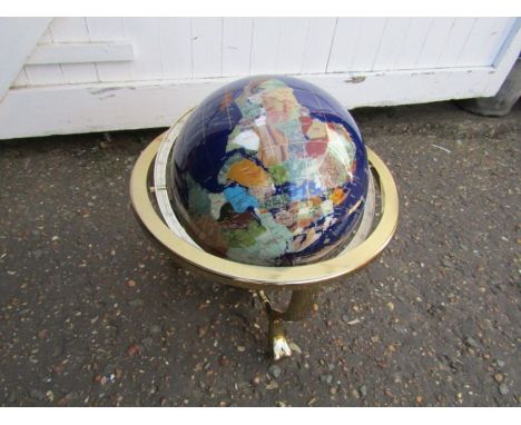 Semi precious stone globe with brass stand and compass H46cm approx&nbsp;