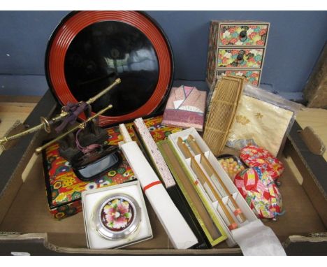 Collection Japanese trinkets- fans, photo album, boxes, compact mirrors etc