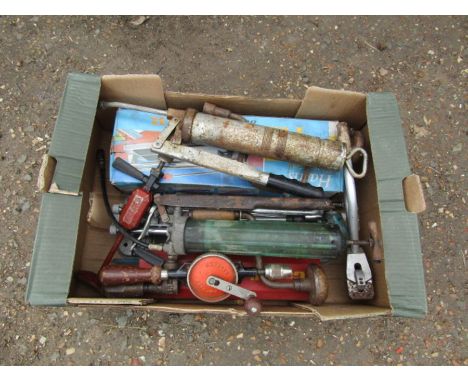 Box of tools to include hand drills and tile cutter etc&nbsp;