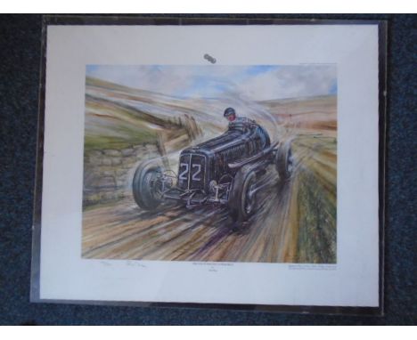 After Phil May "The English Racing Automobile"&nbsp; depicting Raymond Mays ERA (R4C) taking a bend in the Picardy Grand Prix