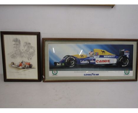 After Simon Taylor ltd edition print David Coulthard- McLaren 530/850 and a Nigel Mansell and Williams Renault ltd edition pr