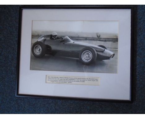 Framed photograhic print from the Lynn News and advertiser of Ron Flockhart (BRM) at Riches Corner, Snetterton on October 10t