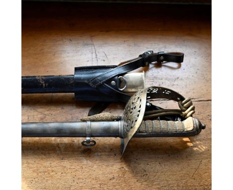 British Edward VII 1897 pattern Infantry Officer's Sword, with etched blade, with plated metal scabbard, and knot plus a seco