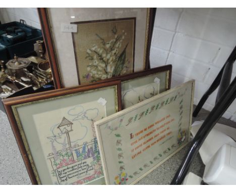 A sampler, two embroideries and a tapestry