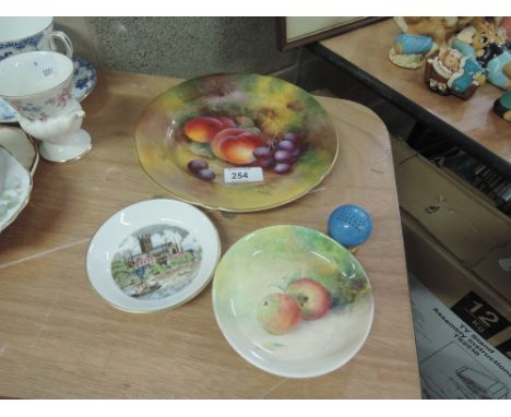 A Royal Worcester fruit pattern cabinet plate and M Brooks hand painted pin dish