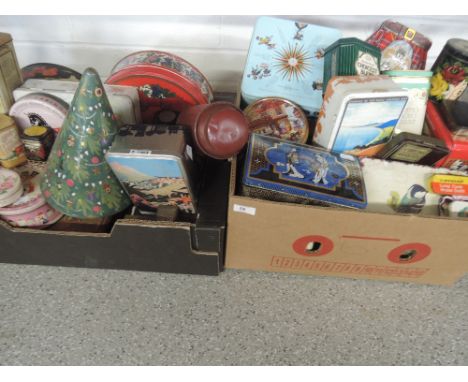 Two boxes of vintage tins