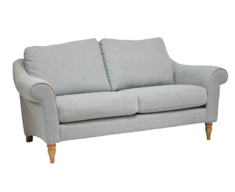 John Lewis 'Camber' medium two-seater sofa or settee, in 'Matilda' duck egg blue fabric on turned light wood supports, intern