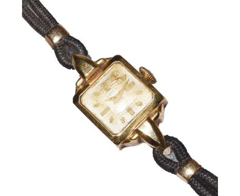 Gruen - Lady’s 14k gold cased cocktail watch, the square silvered dial with applied gilt hour markers and hands, signed 21 je