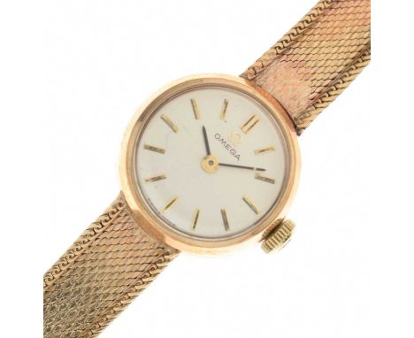 Omega - Lady's 9ct gold bracelet watch, the silvered dial with applied gilt baton hour markers, London, 1965, signed crown an