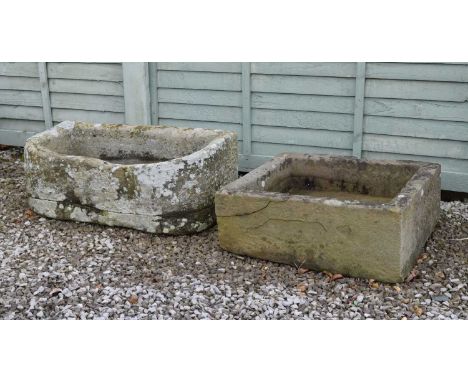 Composite stone semi-circular fronted garden planter (74cm x 39cm x 26cm high), together with a square planter (58cm x 50cm x