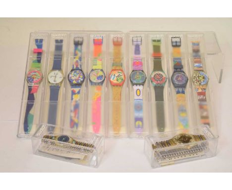 Swatch - Group of eleven quartz wristwatches comprising; The People, Tarot, Soleil, Sari, Magnitudo, Silver Patch, Crazy Eigh