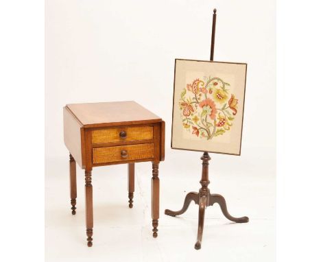 Early 20th century two-drawer Pembroke table, 57.5cm x 93.5cm (extended) x 73cm high, together with a floral tapestry polescr