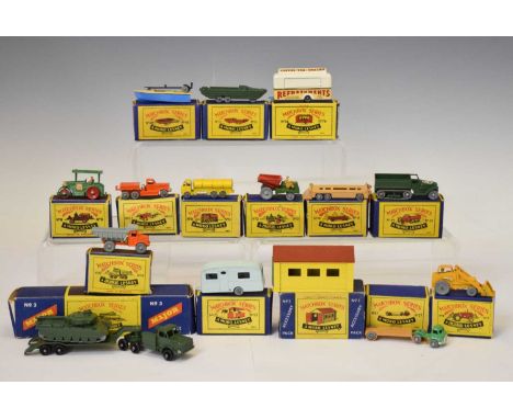 Matchbox Moko Lesney - Group of fifteen boxed diecast model vehicles to include; 74 'Mobile Canteen', 55 'D.U.K.W.', no.2 tip