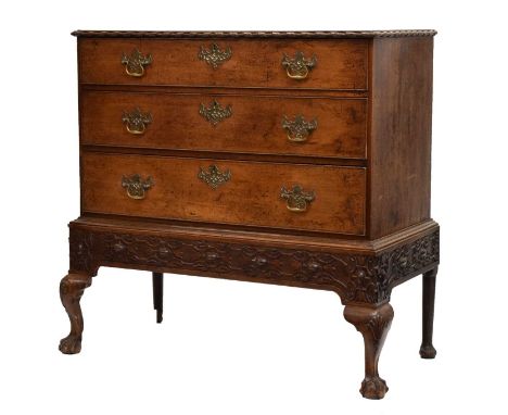 Ex Marston Park, Frome - Mid 18th century mahogany chest on stand in the Chippendale taste, with crossbanded border and wrapp