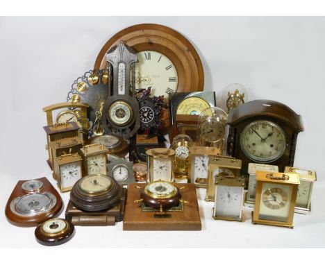 A collection of anniversary clocks, carriage clocks and barometers, manual &amp; quartz movements.(4) 
