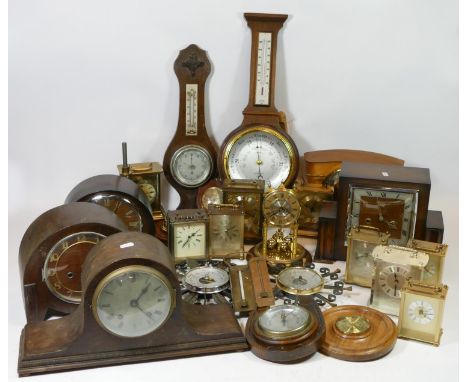 A collection of 20th century and later mantel clocks, wall clocks and barometers, manual &amp; quartz movements. (4) 