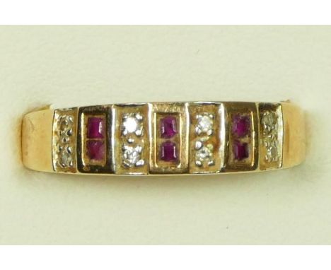 A 9ct gold ruby and diamond panel ring, Q 1/2, 2.3gm 