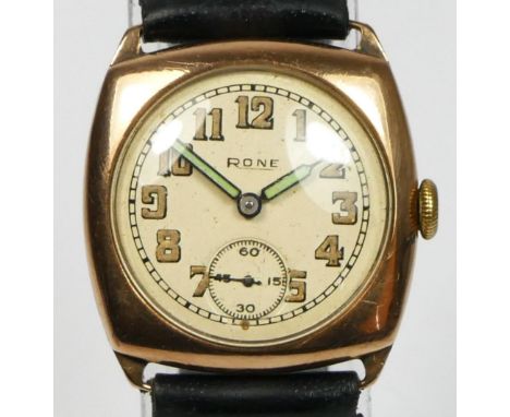 Rone, a WWII 9ct gold mid size manual wind wristwatch, London 1944, 15 jewel movement, 27mm 