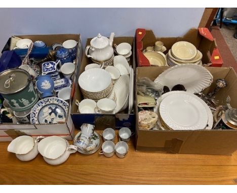 A thirty piece dinner/tea service by Royal Albert "Val D'Or" together with a jasperware biscuit barrel, a selection of Ringto