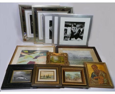 A large collection of framed pictures, to include-Watercolours, Oils and various prints. 