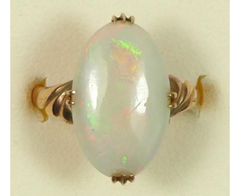 An 18K rose gold and opal panel ring, 18 x 10mm, N, 2.4gm 