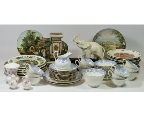 A collection of ceramics, figurines and other cabinet pieces, to include a mid 20th century tea service, collector plates, tu