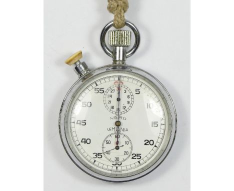 Nero Lemania, a War Department chrome plate stop watch, 60 sec dial, subsidiary seconds dial, 30 minute subsidiary dial, spli