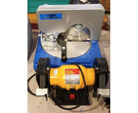 A Nutool compound mitre saw - MS200, together with a "home use" bench grinder MD125C (2).