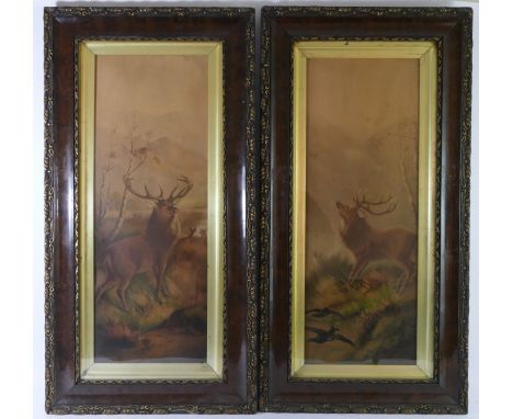 A pair of Highland stag prints - 69cm x 25cm, and a quantity of other prints.