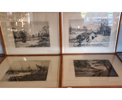 Percy Robertson RE (1869-1934), The Bridge, etching, Walter Burgess (1845-1908), The Land Near The New Forest, etching, Fred 