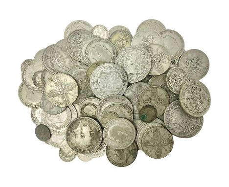 Approximately 760 grams of Great British pre 1947 silver coins, including halfcrowns, florins, shillings, sixpences and three