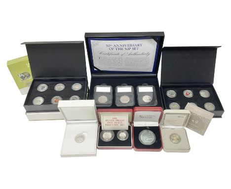 The Royal Mint United Kingdom 1990 silver proof fifty pence two coin set cased with certificate, 2018 'The Royal Birth' brill