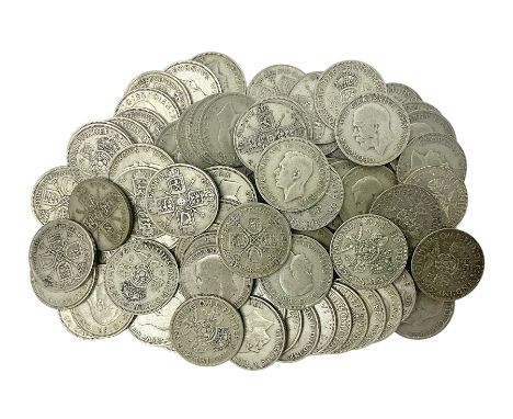 Approximately 840 grams of Great British pre 1947 silver florin or two shillings coins