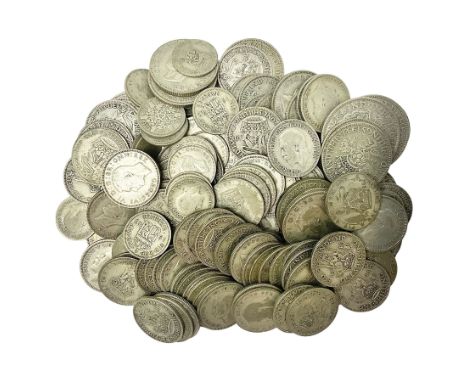 Approximately 800 grams of Great British pre 1947 silver coins including one shillings etc