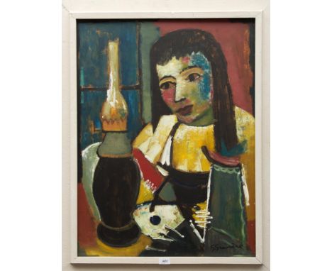   Gérard Grassere (1915-1994) Vrouw met lamp board, gesign. r.o., ca. 1940, 82 x 60 cm. [1]          