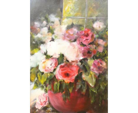   R. van Donselaar (20e eeuw) Landschap. Hierbij doek, rozen in een vaas door H. Ekkers board, 30 x 40 cm. en doek, 67 x 45 c