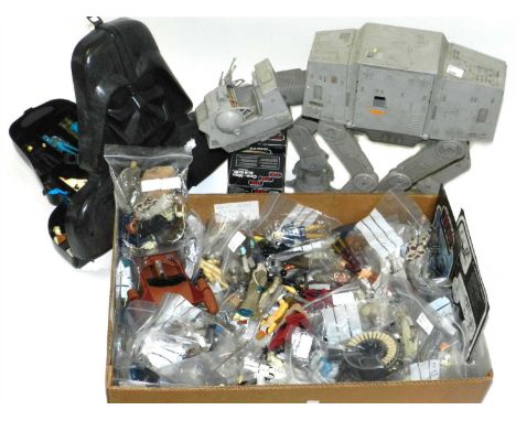 A large quantity of mostly vintage Star Wars figures with Darth Vader carry case, large scale At-At walker and large quantity